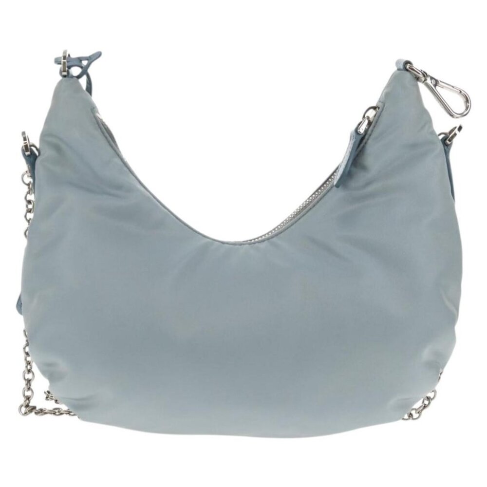 PRADA Chain Shoulder Bag Nylon Light Blue Silver Auth 145974M - Picture 2 of 16
